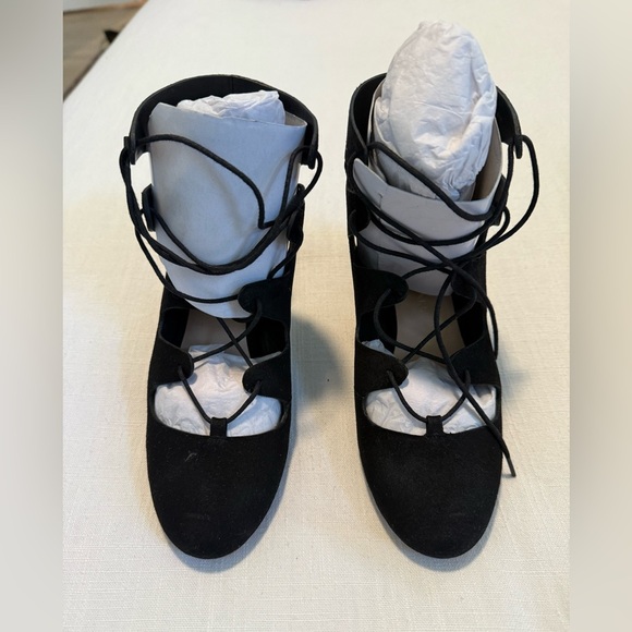 Loeffler Randall Black Suede Lexi Caged Block Heel Pumps Sz 5.5 Laceup with box - Picture 3 of 8